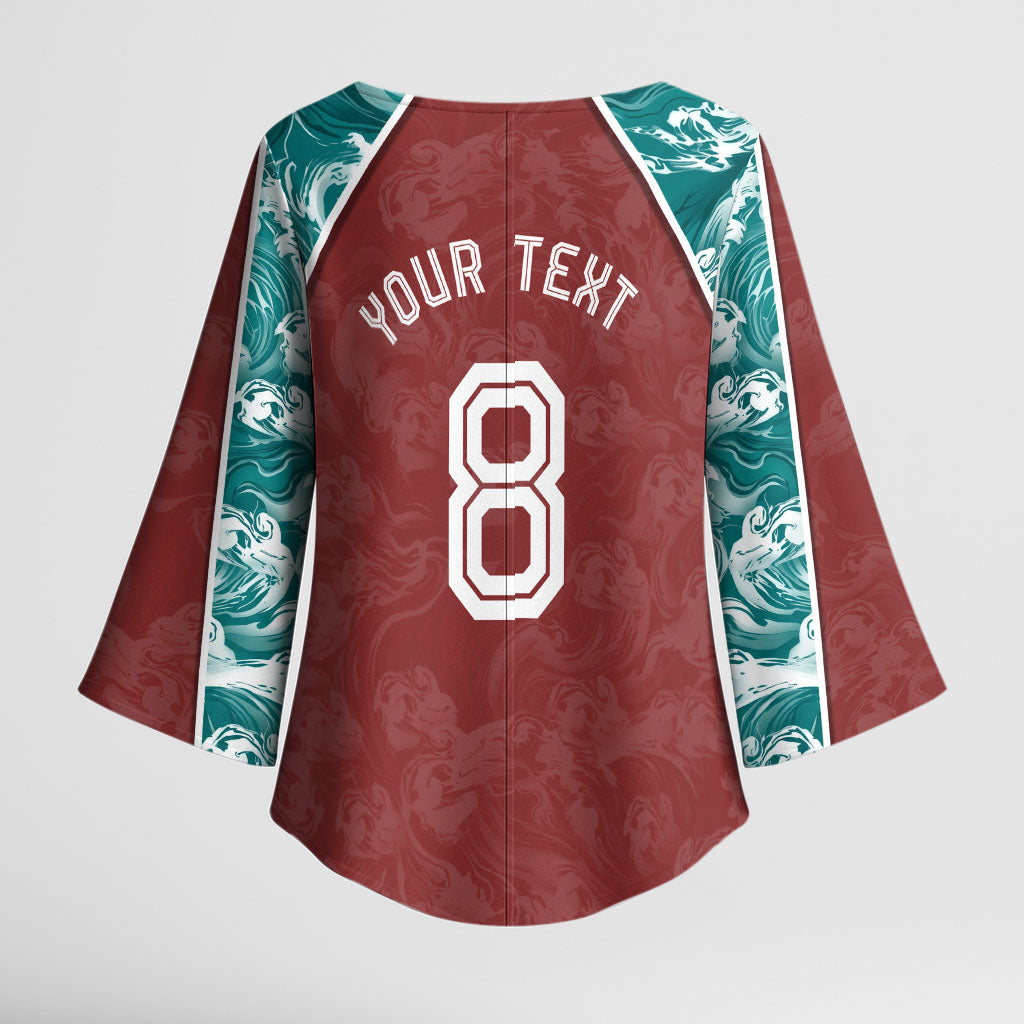 Personalized Portugal Football Kimono Sleeve Blouse Selecao das Quinas Rooster Mascot Ornate Marble Swirl