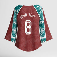 Personalized Portugal Football Kimono Sleeve Blouse Selecao das Quinas Rooster Mascot Ornate Marble Swirl
