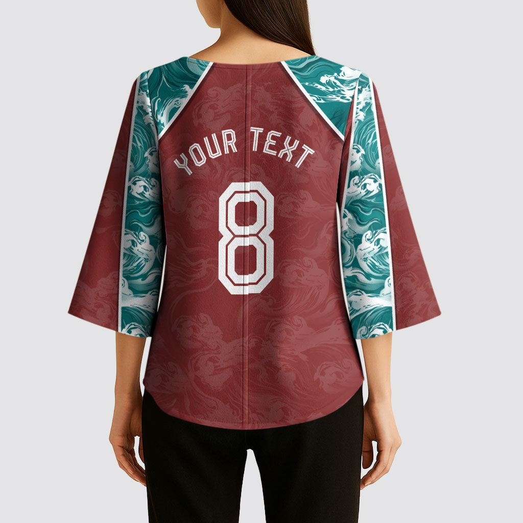 Personalized Portugal Football Kimono Sleeve Blouse Selecao das Quinas Rooster Mascot Ornate Marble Swirl