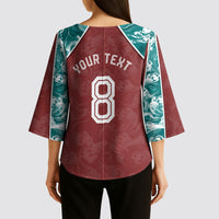 Personalized Portugal Football Kimono Sleeve Blouse Selecao das Quinas Rooster Mascot Ornate Marble Swirl