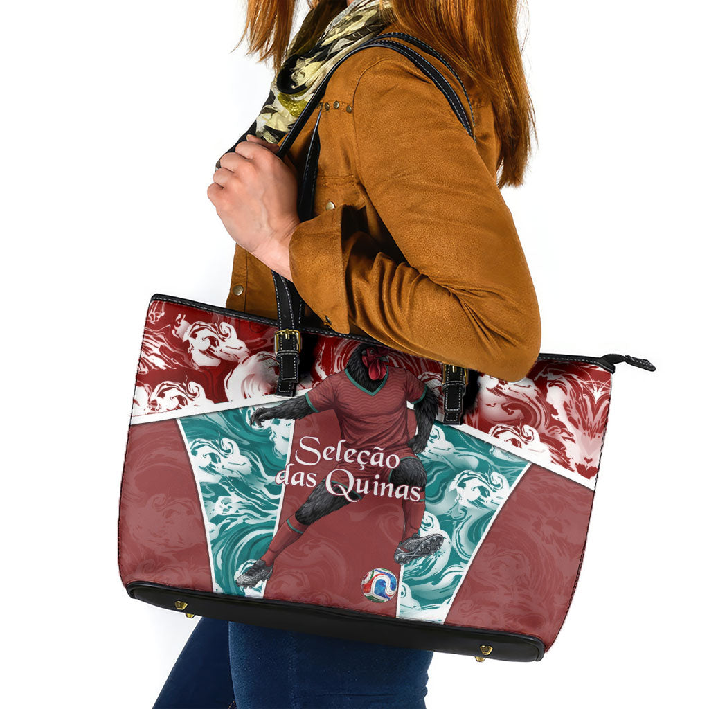 Portugal Football Leather Tote Bag Selecao das Quinas Rooster Mascot Ornate Marble Swirl
