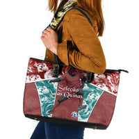 Portugal Football Leather Tote Bag Selecao das Quinas Rooster Mascot Ornate Marble Swirl