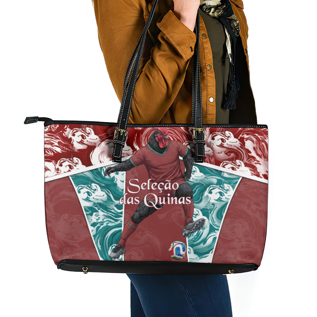 Portugal Football Leather Tote Bag Selecao das Quinas Rooster Mascot Ornate Marble Swirl