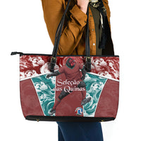Portugal Football Leather Tote Bag Selecao das Quinas Rooster Mascot Ornate Marble Swirl