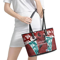 Portugal Football Leather Tote Bag Selecao das Quinas Rooster Mascot Ornate Marble Swirl