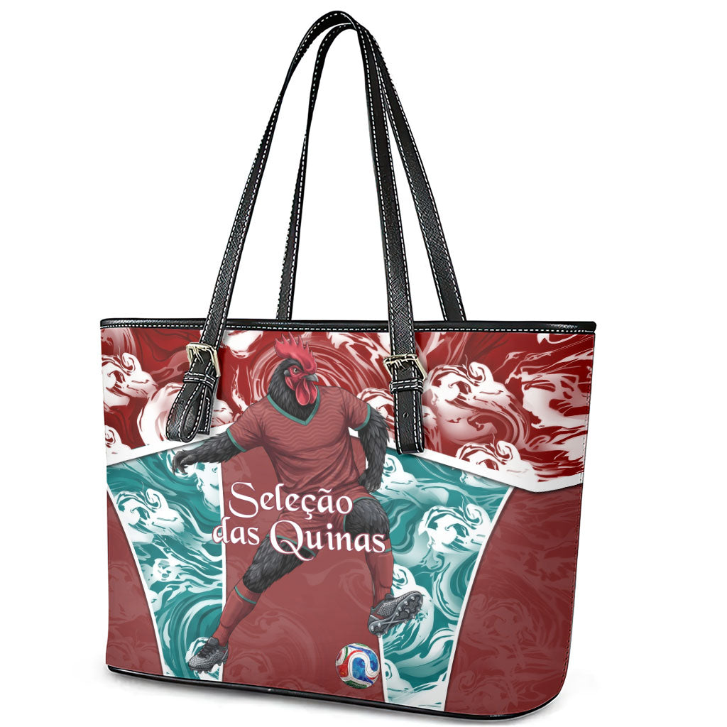 Portugal Football Leather Tote Bag Selecao das Quinas Rooster Mascot Ornate Marble Swirl