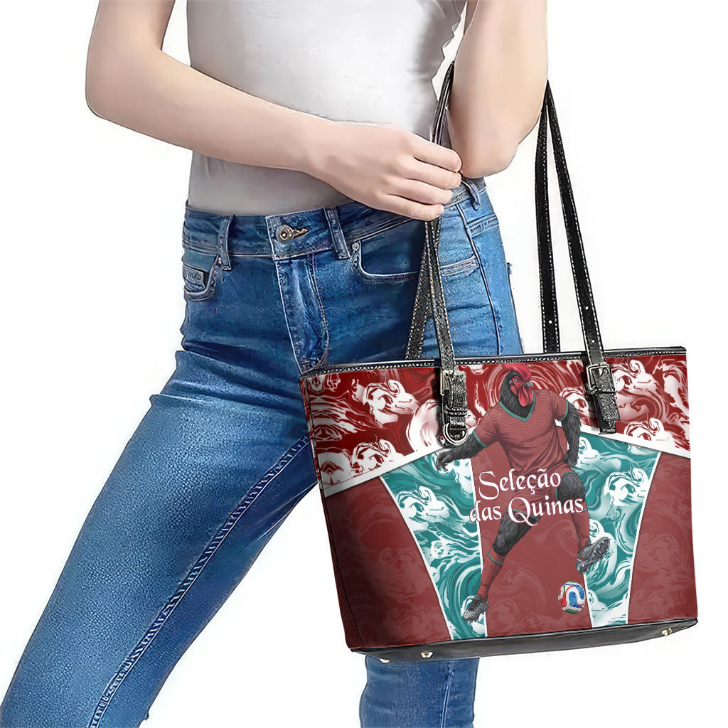 Portugal Football Leather Tote Bag Selecao das Quinas Rooster Mascot Ornate Marble Swirl