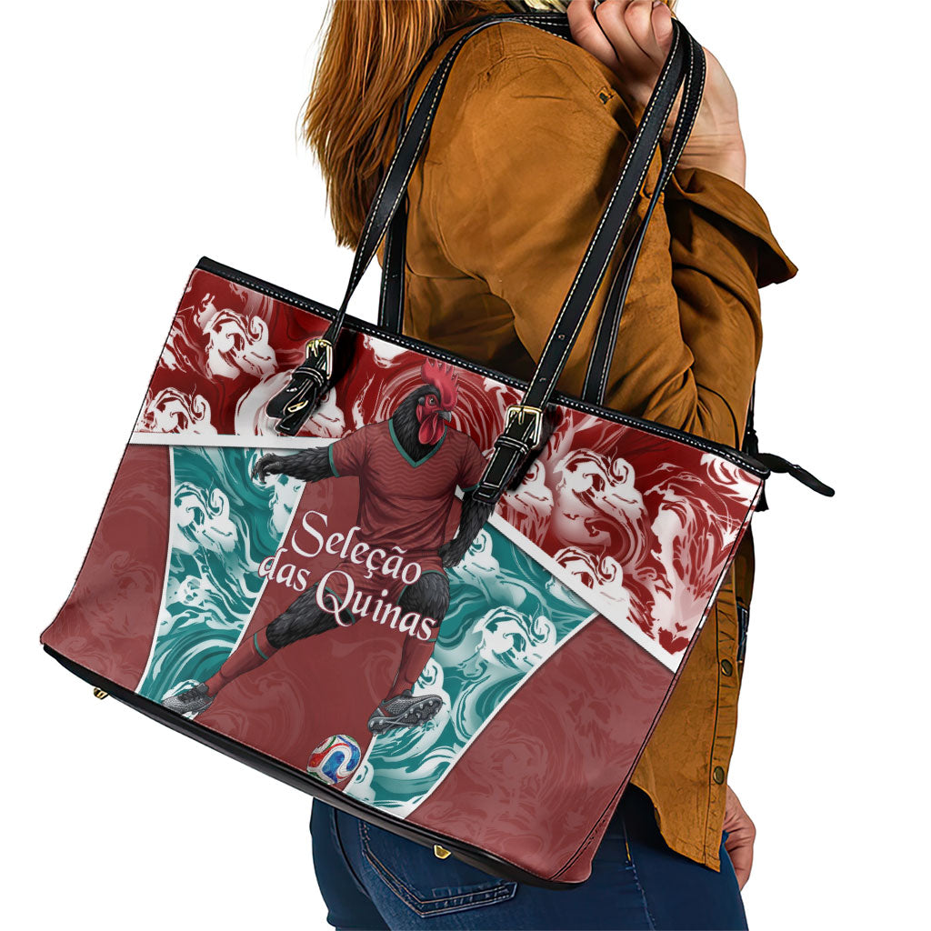 Portugal Football Leather Tote Bag Selecao das Quinas Rooster Mascot Ornate Marble Swirl