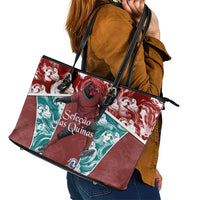 Portugal Football Leather Tote Bag Selecao das Quinas Rooster Mascot Ornate Marble Swirl