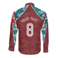 Personalized Portugal Football Long Sleeve Button Shirt Selecao das Quinas Rooster Mascot Ornate Marble Swirl