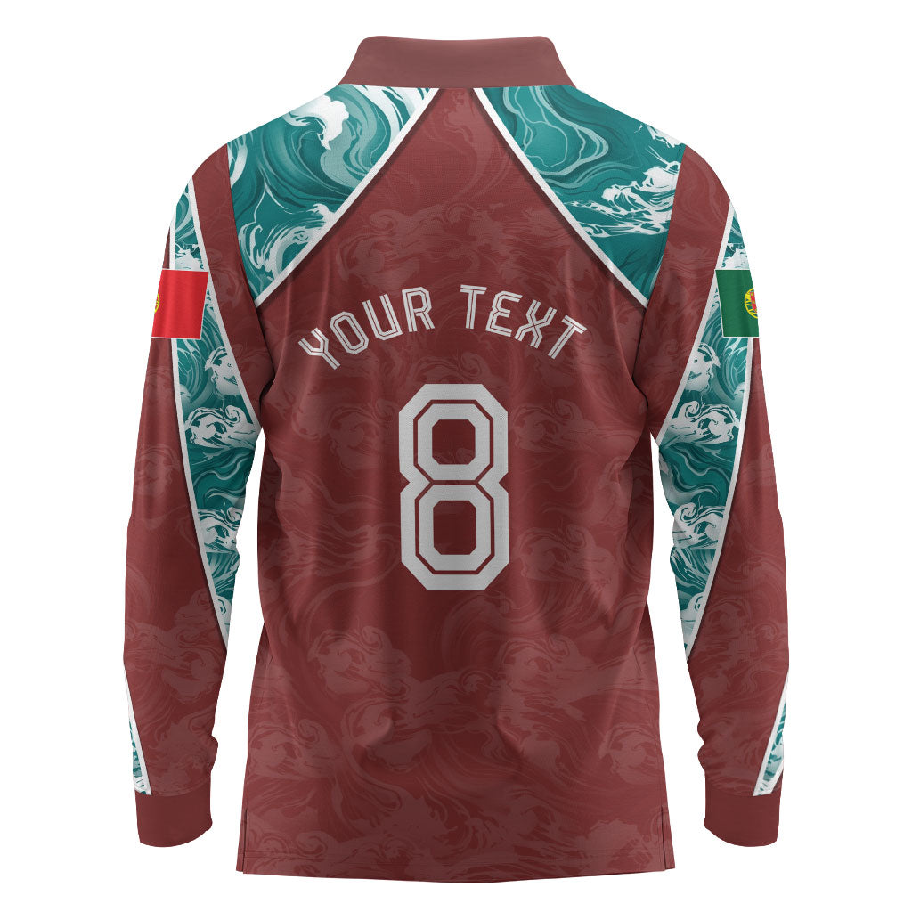 Personalized Portugal Football Long Sleeve Polo Shirt Selecao das Quinas Rooster Mascot Ornate Marble Swirl