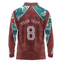 Personalized Portugal Football Long Sleeve Polo Shirt Selecao das Quinas Rooster Mascot Ornate Marble Swirl