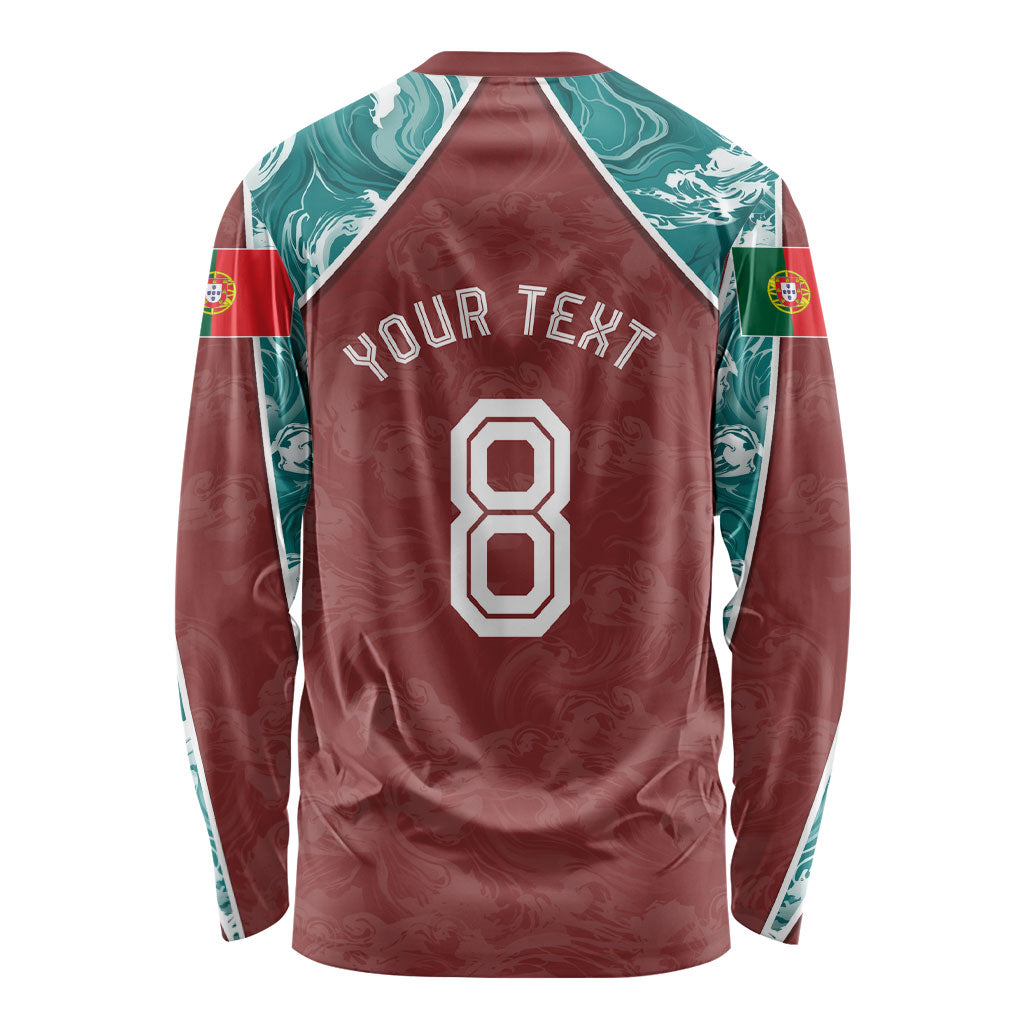 Personalized Portugal Football Long Sleeve Shirt Selecao das Quinas Rooster Mascot Ornate Marble Swirl