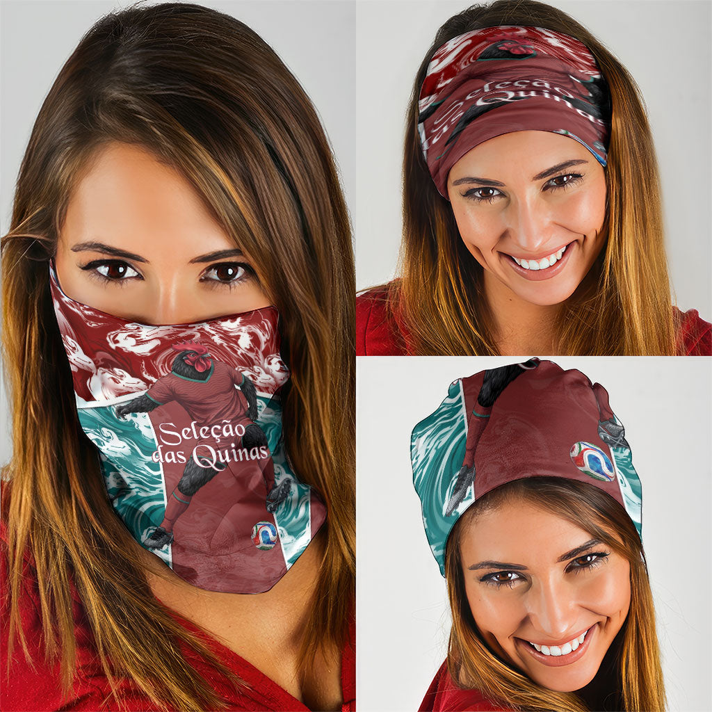 Portugal Football Neck Gaiter Selecao das Quinas Rooster Mascot Ornate Marble Swirl