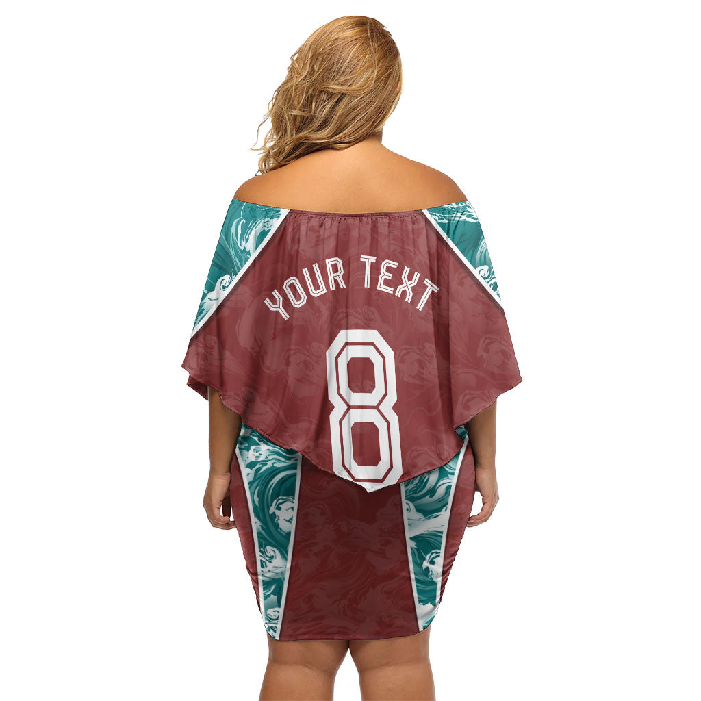 Personalized Portugal Football Off Shoulder Short Dress Selecao das Quinas Rooster Mascot Ornate Marble Swirl
