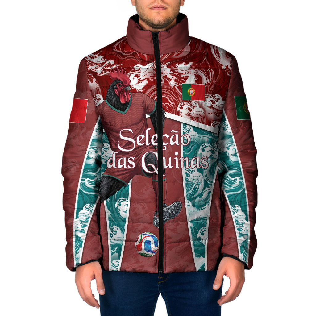 Personalized Portugal Football Padded Jacket Selecao das Quinas Rooster Mascot Ornate Marble Swirl