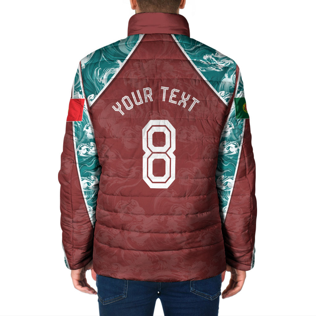 Personalized Portugal Football Padded Jacket Selecao das Quinas Rooster Mascot Ornate Marble Swirl