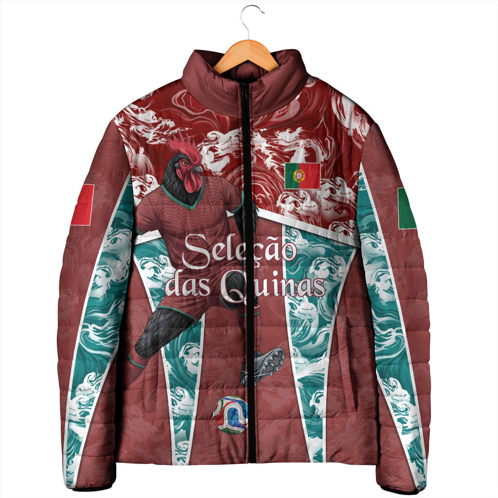 Personalized Portugal Football Padded Jacket Selecao das Quinas Rooster Mascot Ornate Marble Swirl