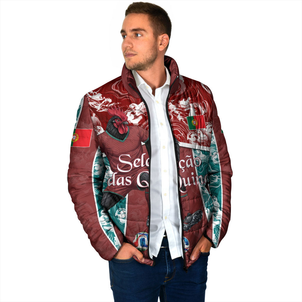 Personalized Portugal Football Padded Jacket Selecao das Quinas Rooster Mascot Ornate Marble Swirl