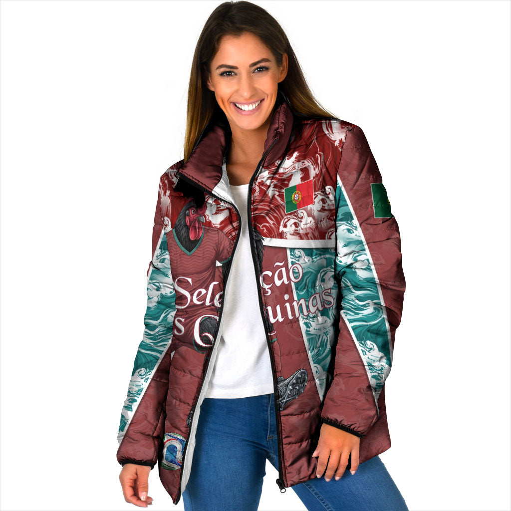 Personalized Portugal Football Padded Jacket Selecao das Quinas Rooster Mascot Ornate Marble Swirl