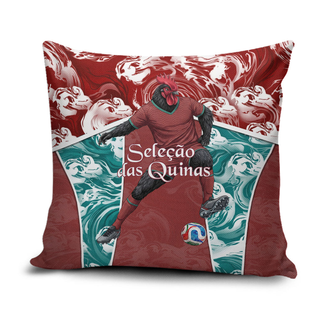 Portugal Football Pillow Cover Selecao das Quinas Rooster Mascot Ornate Marble Swirl