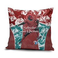 Portugal Football Pillow Cover Selecao das Quinas Rooster Mascot Ornate Marble Swirl