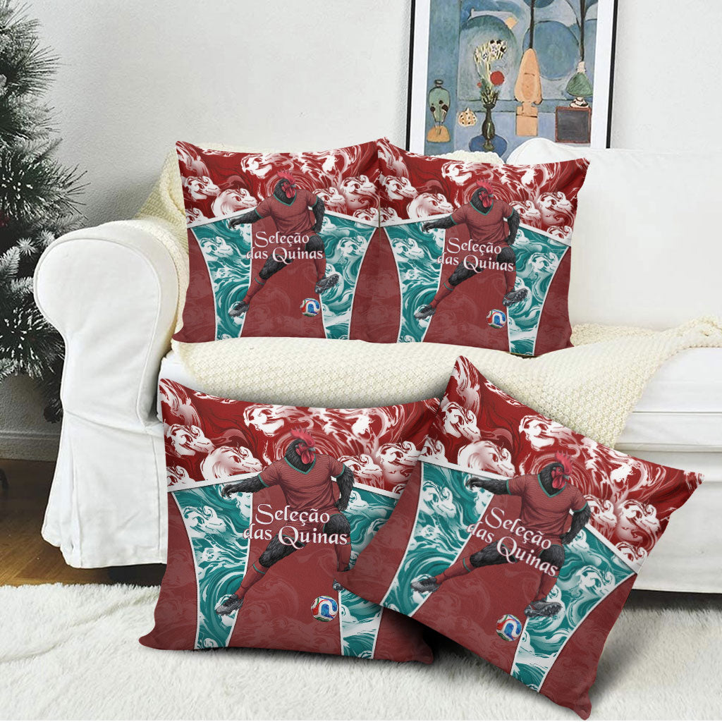 Portugal Football Pillow Cover Selecao das Quinas Rooster Mascot Ornate Marble Swirl
