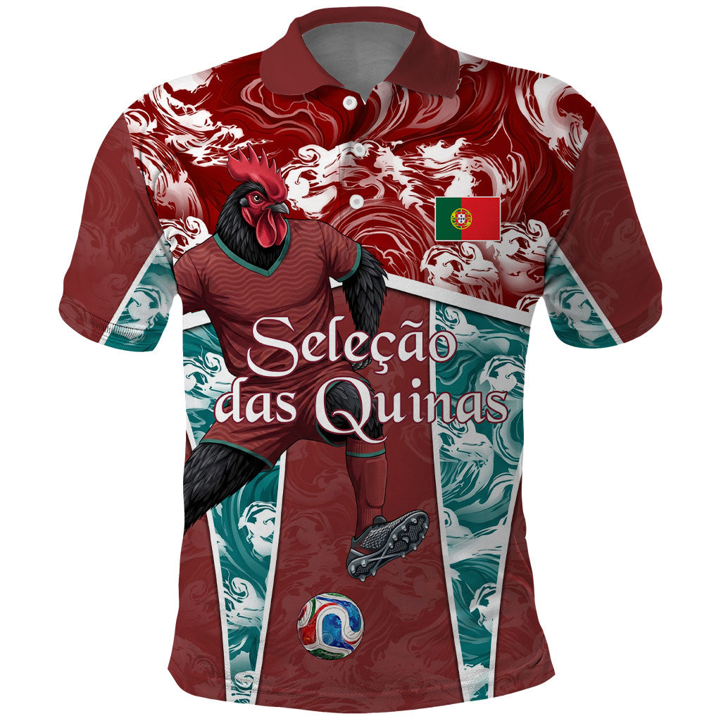Personalized Portugal Football Polo Shirt Selecao das Quinas Rooster Mascot Ornate Marble Swirl