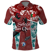 Personalized Portugal Football Polo Shirt Selecao das Quinas Rooster Mascot Ornate Marble Swirl