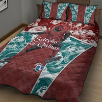 Portugal Football Quilt Bed Set Selecao das Quinas Rooster Mascot Ornate Marble Swirl