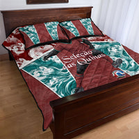 Portugal Football Quilt Bed Set Selecao das Quinas Rooster Mascot Ornate Marble Swirl