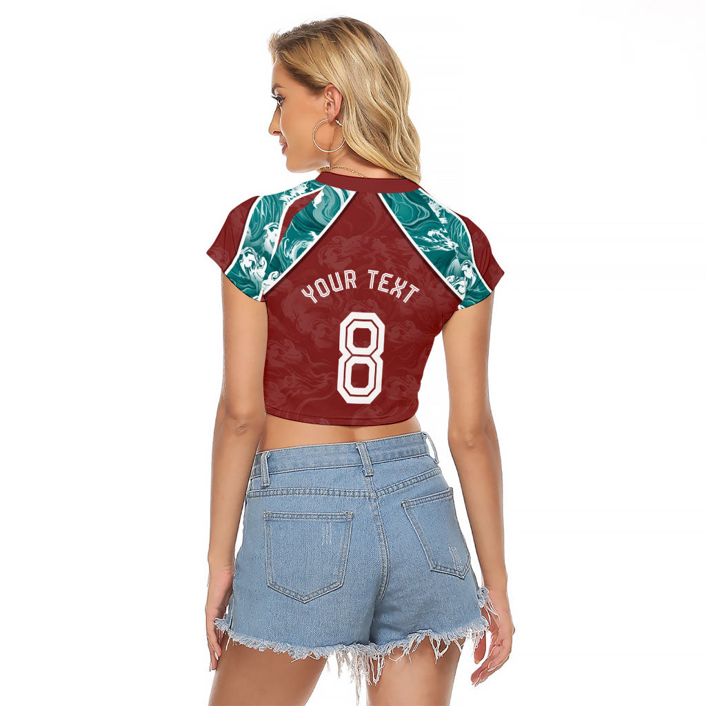 Personalized Portugal Football Raglan Cropped T Shirt Selecao das Quinas Rooster Mascot Ornate Marble Swirl