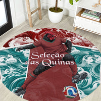 Portugal Football Round Carpet Selecao das Quinas Rooster Mascot Ornate Marble Swirl