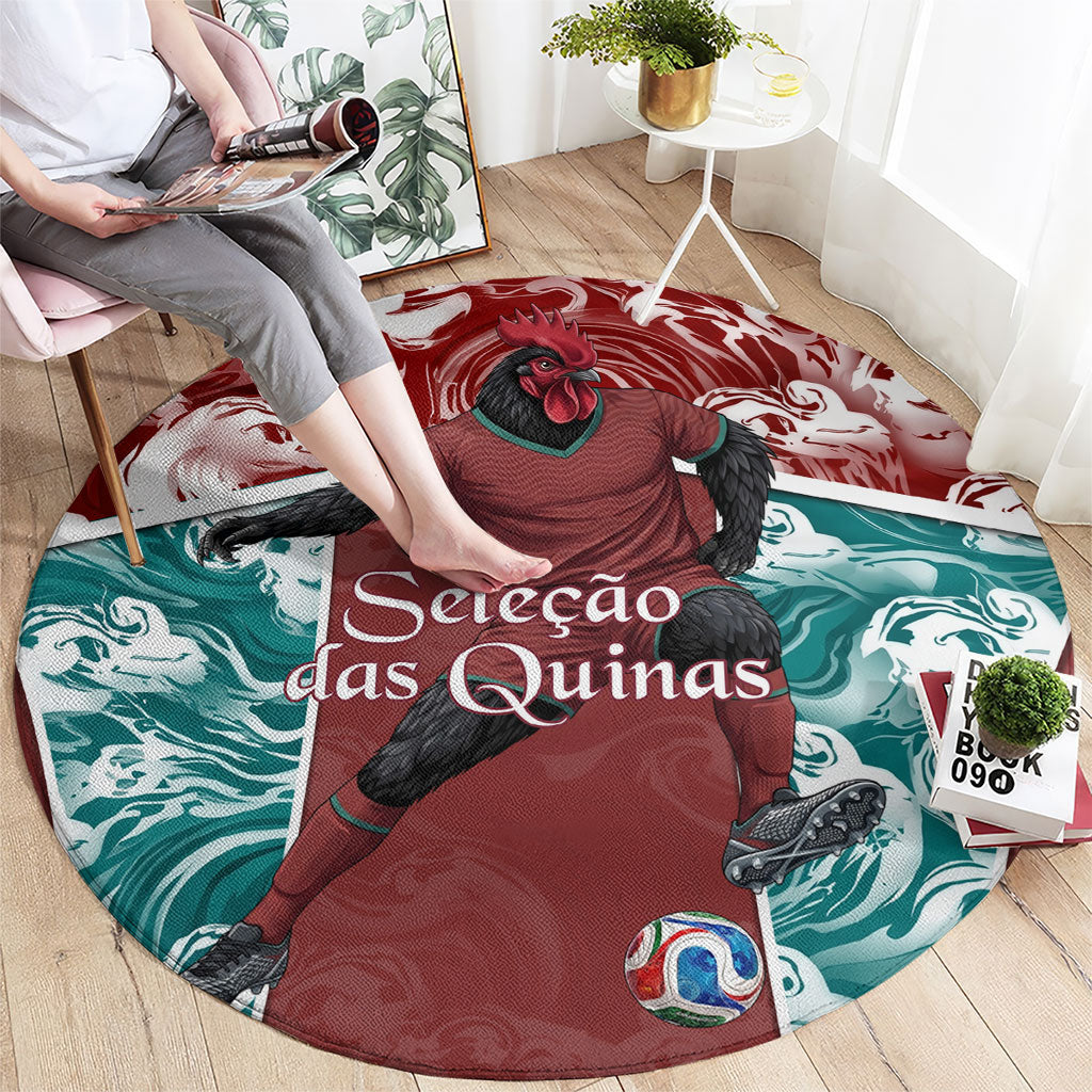 Portugal Football Round Carpet Selecao das Quinas Rooster Mascot Ornate Marble Swirl