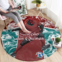 Portugal Football Round Carpet Selecao das Quinas Rooster Mascot Ornate Marble Swirl