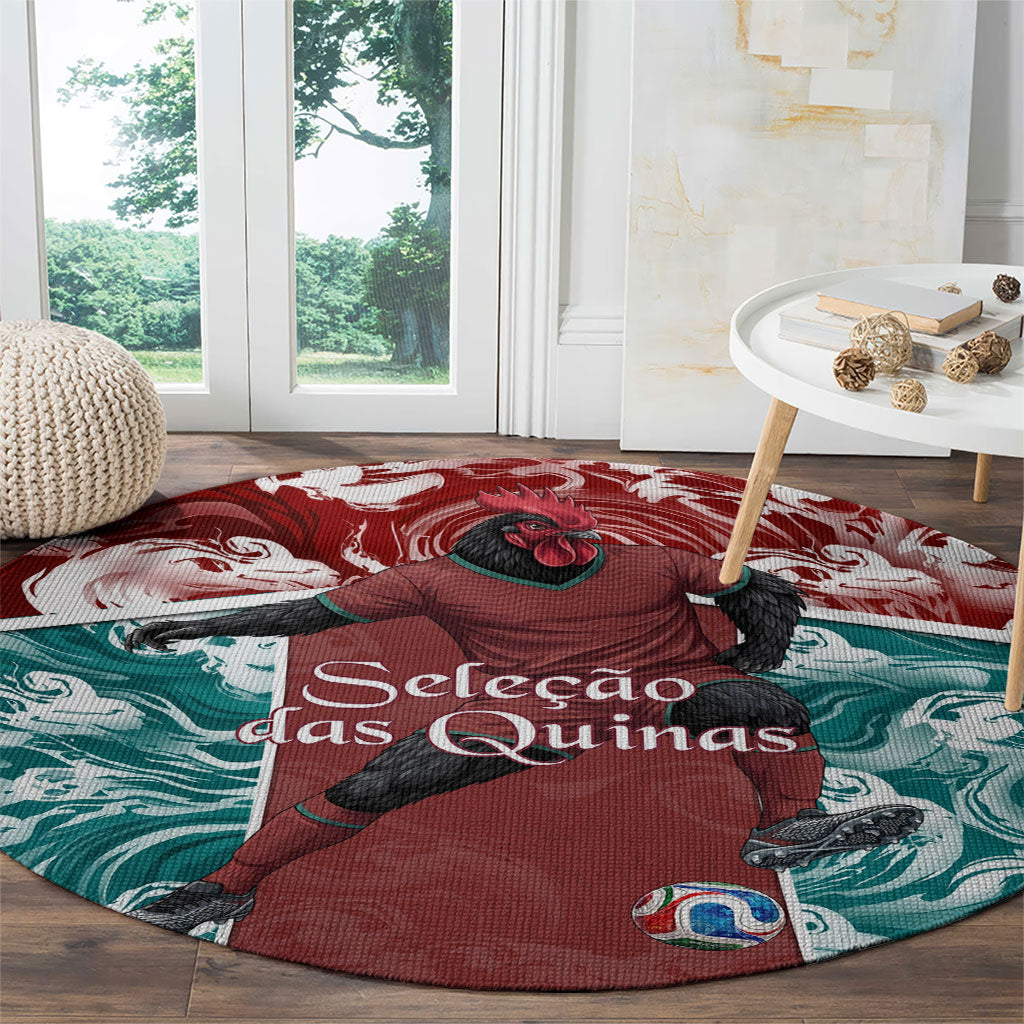 Portugal Football Round Carpet Selecao das Quinas Rooster Mascot Ornate Marble Swirl
