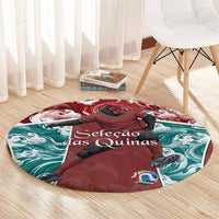 Portugal Football Round Carpet Selecao das Quinas Rooster Mascot Ornate Marble Swirl