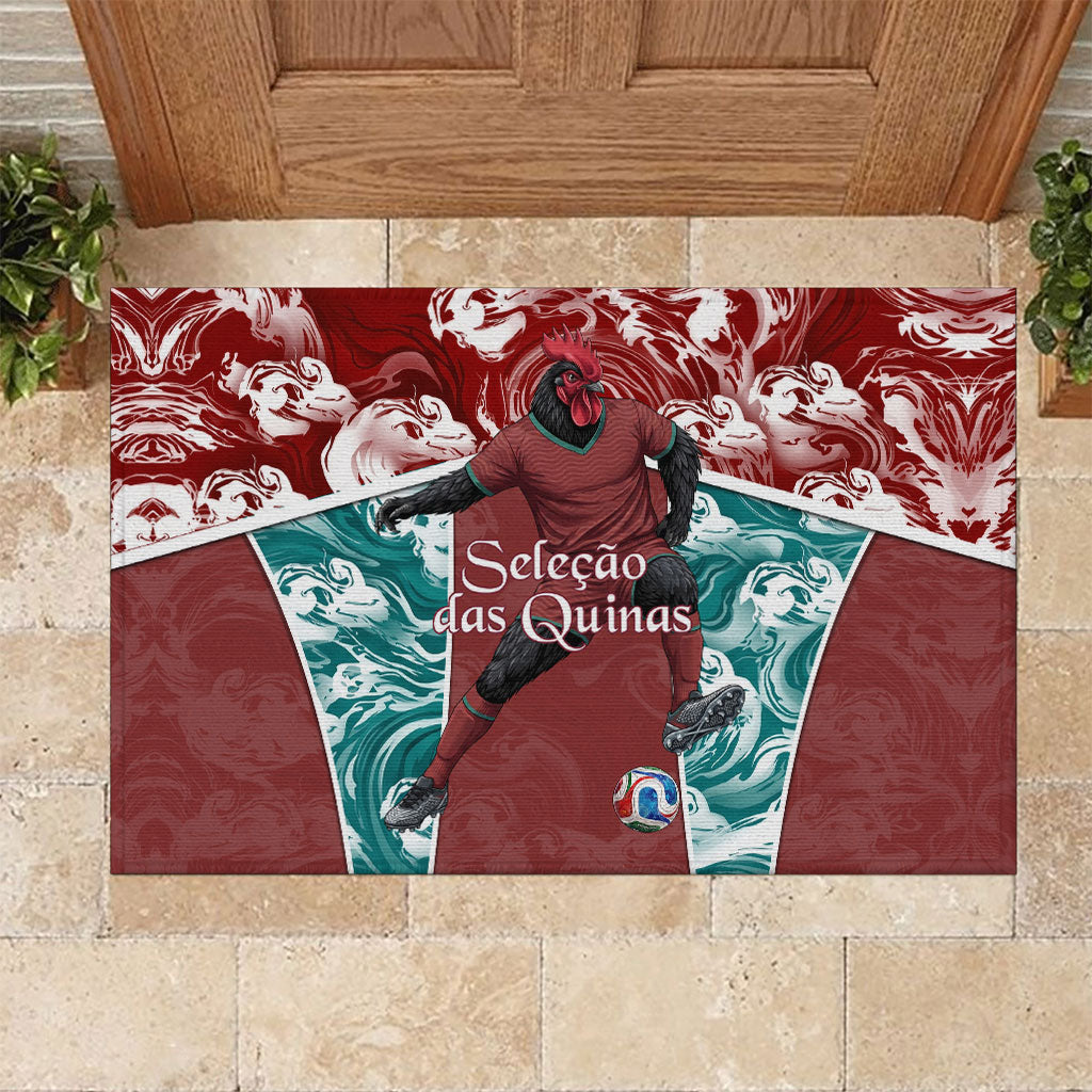 Portugal Football Rubber Doormat Selecao das Quinas Rooster Mascot Ornate Marble Swirl