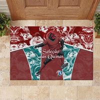 Portugal Football Rubber Doormat Selecao das Quinas Rooster Mascot Ornate Marble Swirl