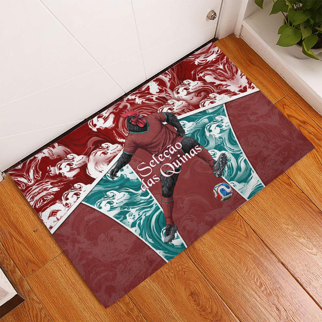Portugal Football Rubber Doormat Selecao das Quinas Rooster Mascot Ornate Marble Swirl