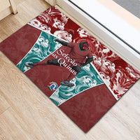 Portugal Football Rubber Doormat Selecao das Quinas Rooster Mascot Ornate Marble Swirl