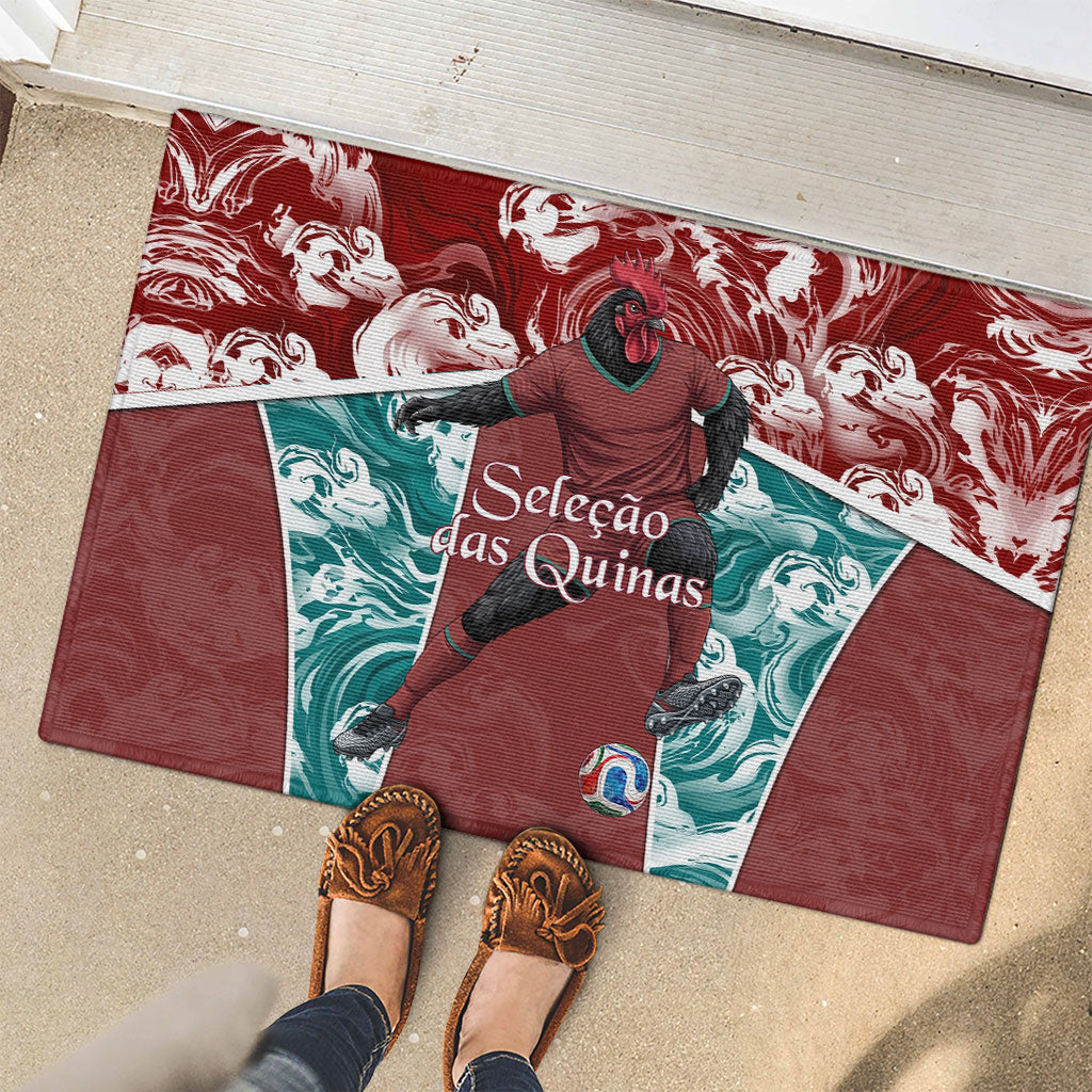 Portugal Football Rubber Doormat Selecao das Quinas Rooster Mascot Ornate Marble Swirl