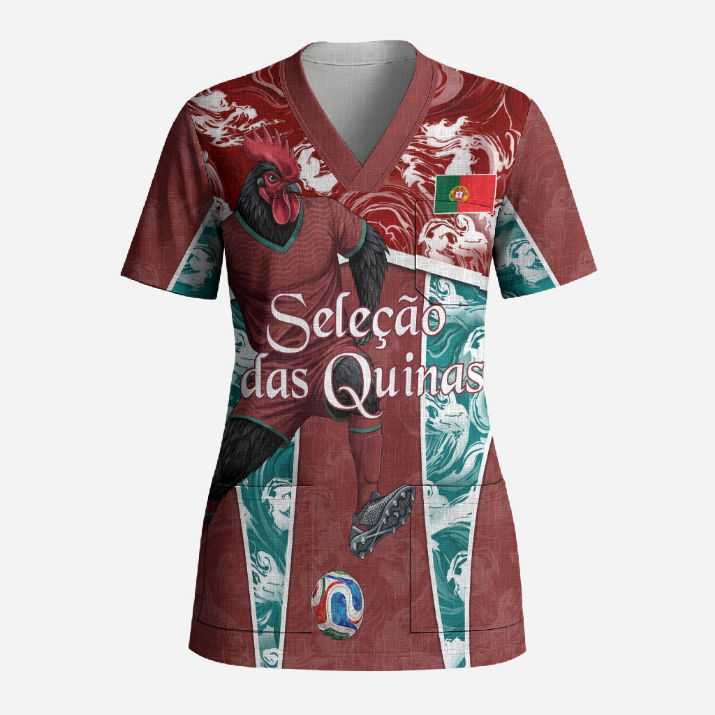 Personalized Portugal Football Scrub Top Selecao das Quinas Rooster Mascot Ornate Marble Swirl