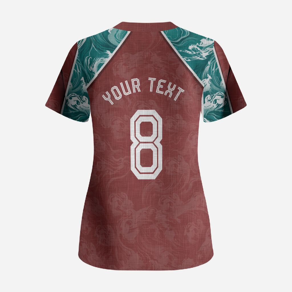 Personalized Portugal Football Scrub Top Selecao das Quinas Rooster Mascot Ornate Marble Swirl