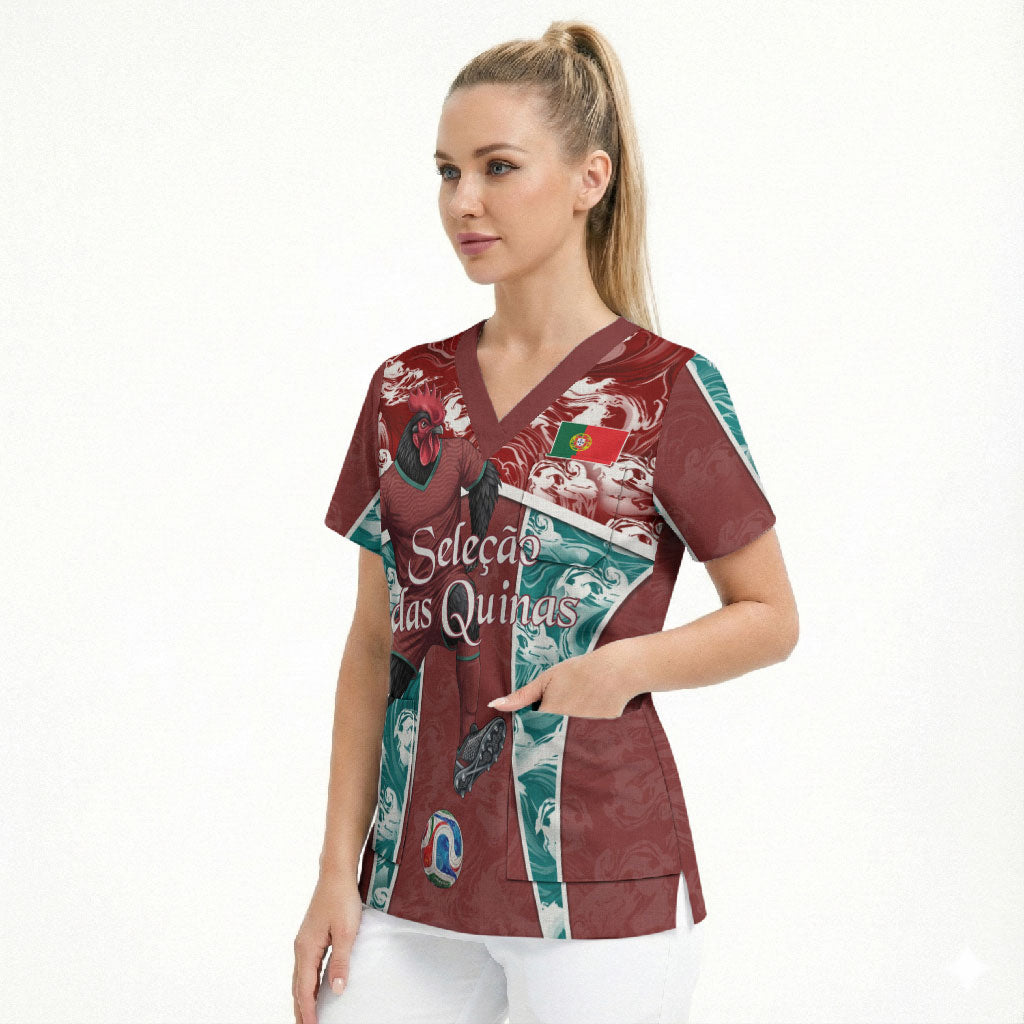 Personalized Portugal Football Scrub Top Selecao das Quinas Rooster Mascot Ornate Marble Swirl