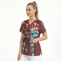 Personalized Portugal Football Scrub Top Selecao das Quinas Rooster Mascot Ornate Marble Swirl