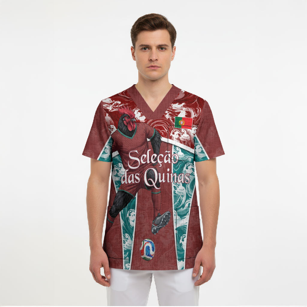 Personalized Portugal Football Scrub Top Selecao das Quinas Rooster Mascot Ornate Marble Swirl