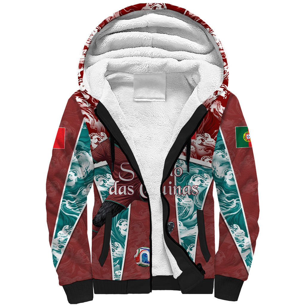 Personalized Portugal Football Sherpa Hoodie Selecao das Quinas Rooster Mascot Ornate Marble Swirl