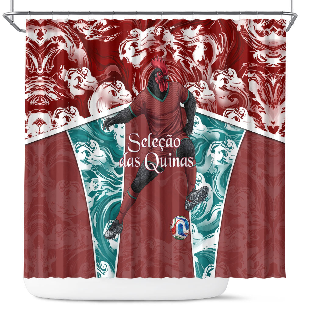 Portugal Football Shower Curtain Selecao das Quinas Rooster Mascot Ornate Marble Swirl