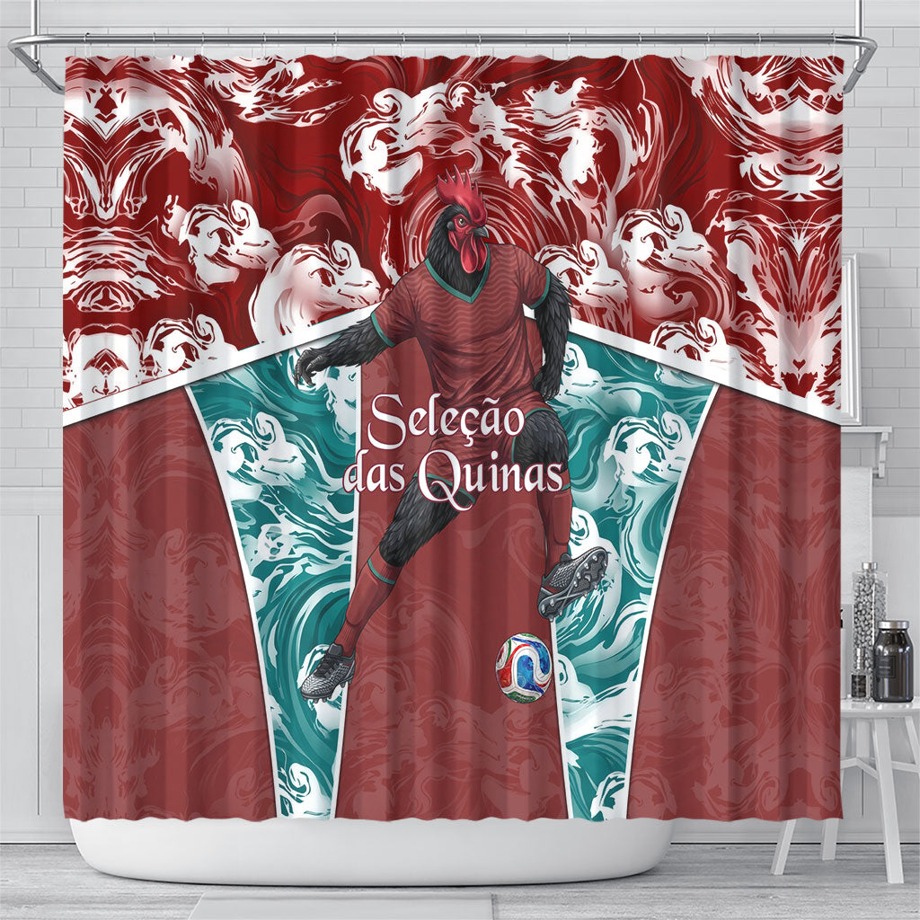 Portugal Football Shower Curtain Selecao das Quinas Rooster Mascot Ornate Marble Swirl